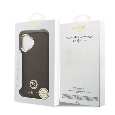 Apple iPhone 17 Case Guess Original Licensed M-Safe Charging Feature Grained Text and Stone 4G Logo Cover - 11