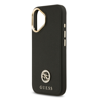 Apple iPhone 17 Case Guess Original Licensed M-Safe Charging Feature Grained Text and Stone 4G Logo Cover - 16