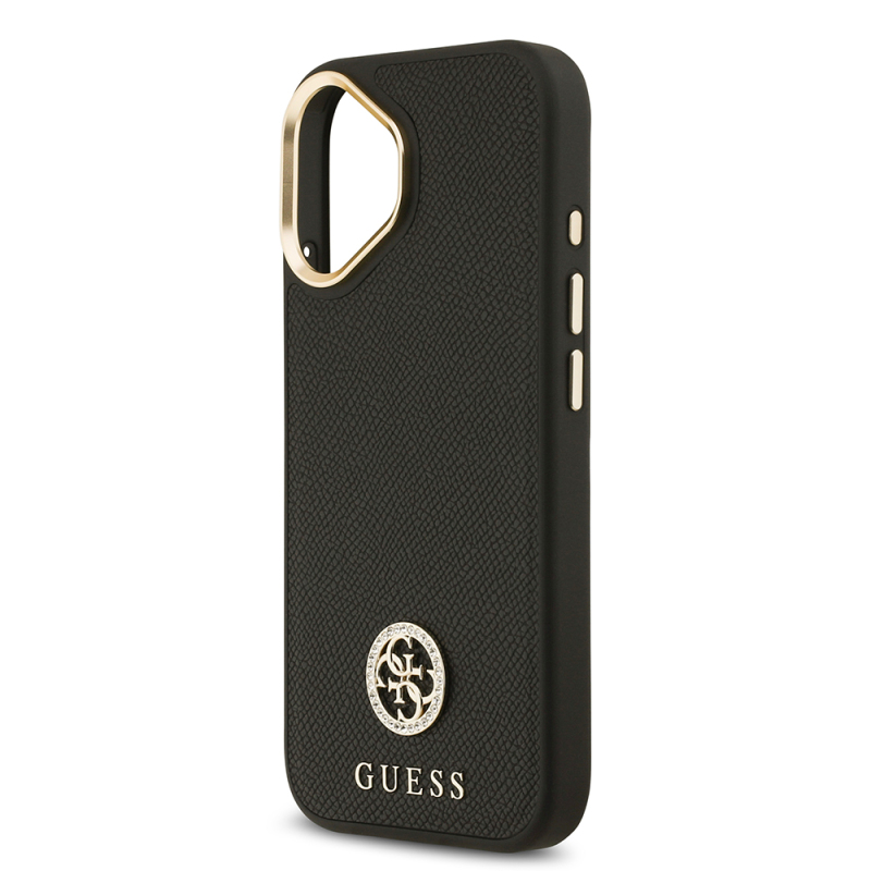 Apple iPhone 17 Case Guess Original Licensed M-Safe Charging Feature Grained Text and Stone 4G Logo Cover - 16