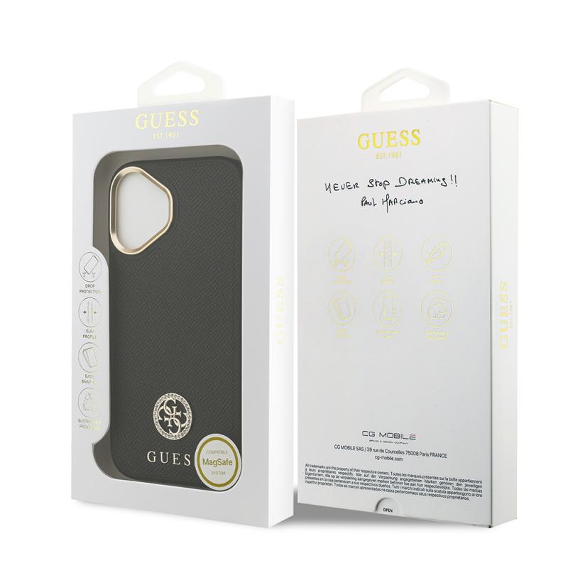 Apple iPhone 17 Case Guess Original Licensed M-Safe Charging Feature Grained Text and Stone 4G Logo Cover - 18