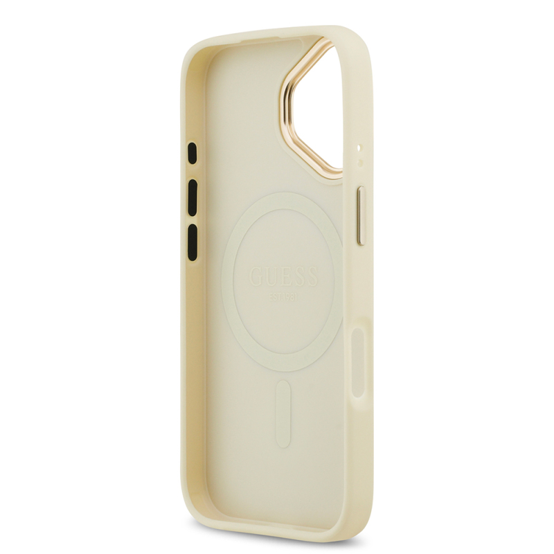 Apple iPhone 17 Case Guess Original Licensed M-Safe Charging Feature Grained Text and Stone 4G Logo Cover - 24