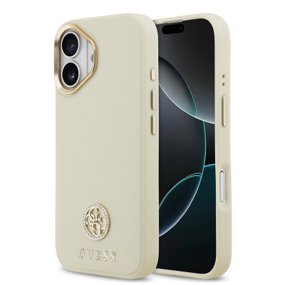 Apple iPhone 17 Case Guess Original Licensed M-Safe Charging Feature Grained Text and Stone 4G Logo Cover - 4