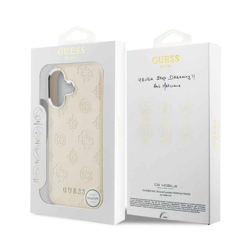 Apple iPhone 17 Case Guess Original Licensed M-Safe Charging Feature Hot Printed Classic Text Logo PU Leather Peony Cover - 10