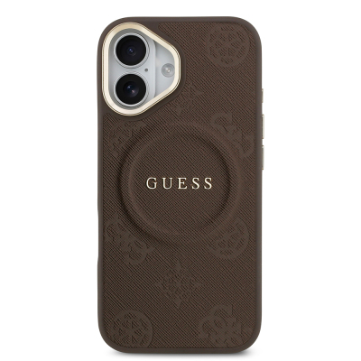 Apple iPhone 17 Case Guess Original Licensed M-safe Charging Feature Hot Printed Text Logo PU Leather Peony Cover - 13