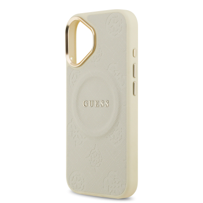 Apple iPhone 17 Case Guess Original Licensed M-safe Charging Feature Hot Printed Text Logo PU Leather Peony Cover - 31