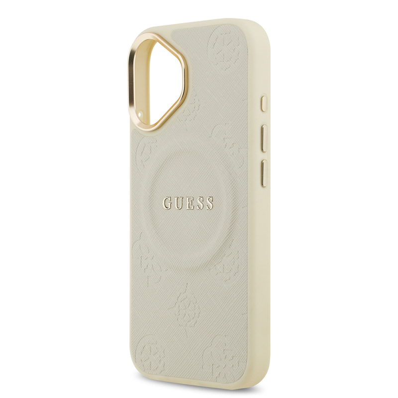 Apple iPhone 17 Case Guess Original Licensed M-safe Charging Feature Hot Printed Text Logo PU Leather Peony Cover - 31