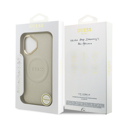 Apple iPhone 17 Case Guess Original Licensed M-safe Charging Feature Hot Printed Text Logo PU Leather Peony Cover - 33