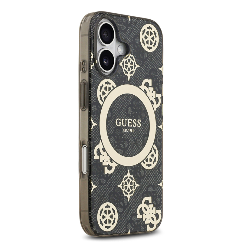 Apple iPhone 17 Case Guess Original Licensed M-Safe Charging Feature IML Peony and 4G Patterned Classic Logo Cover - 7