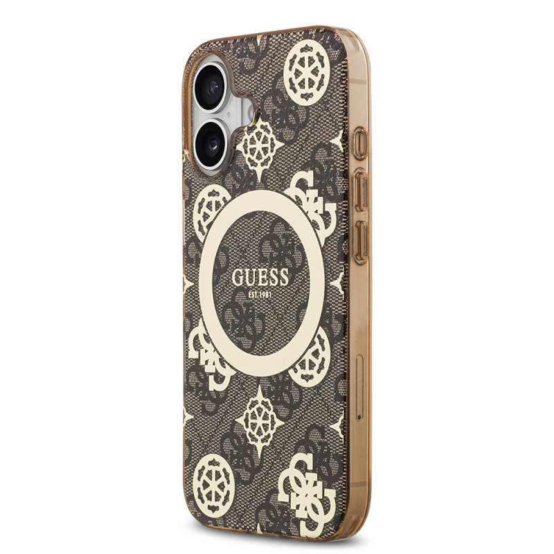 Apple iPhone 17 Case Guess Original Licensed M-Safe Charging Feature IML Peony and 4G Patterned Classic Logo Cover - 12