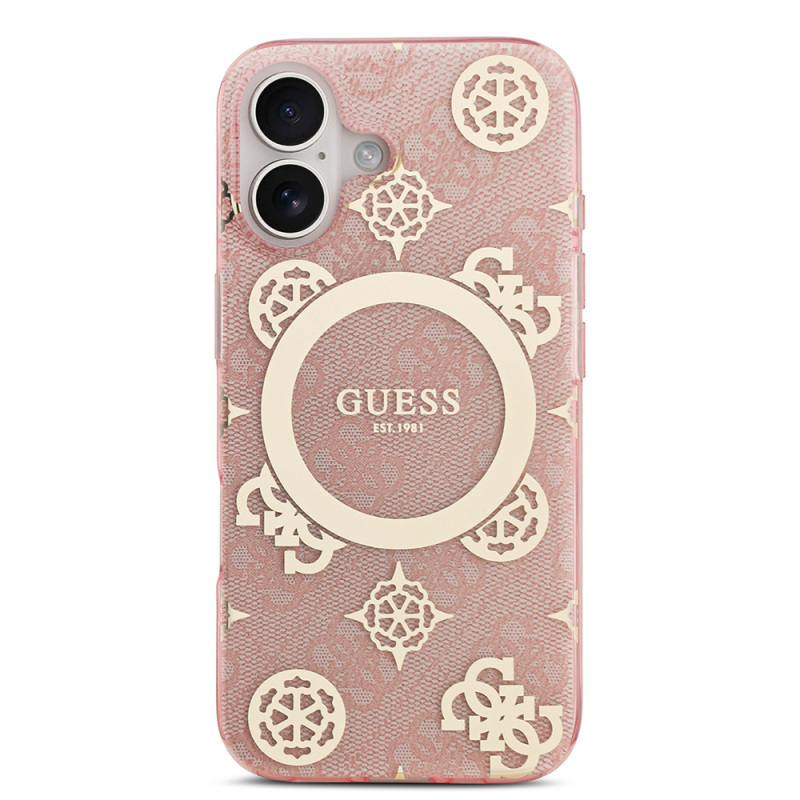 Apple iPhone 17 Case Guess Original Licensed M-Safe Charging Feature IML Peony and 4G Patterned Classic Logo Cover - 20