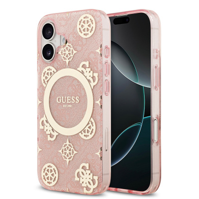 Apple iPhone 17 Case Guess Original Licensed M-Safe Charging Feature IML Peony and 4G Patterned Classic Logo Cover - 4