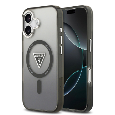 Apple iPhone 17 Case Guess Original Licensed M-Safe Charging Feature IML Printed Triangle Logo Metal Camera Frame Cover - 1