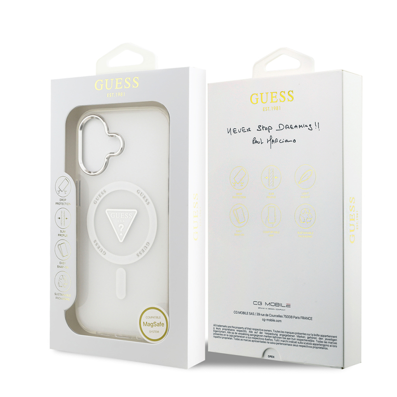 Apple iPhone 17 Case Guess Original Licensed M-Safe Charging Feature IML Printed Triangle Logo Metal Camera Frame Cover - 17