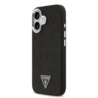 Apple iPhone 17 Case Guess Original Licensed M-Safe Charging Feature Metal Camera Frame Triangle Logo Glitter Cover - 12