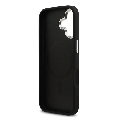 Apple iPhone 17 Case Guess Original Licensed M-Safe Charging Feature Metal Camera Frame Triangle Logo Glitter Cover - 17