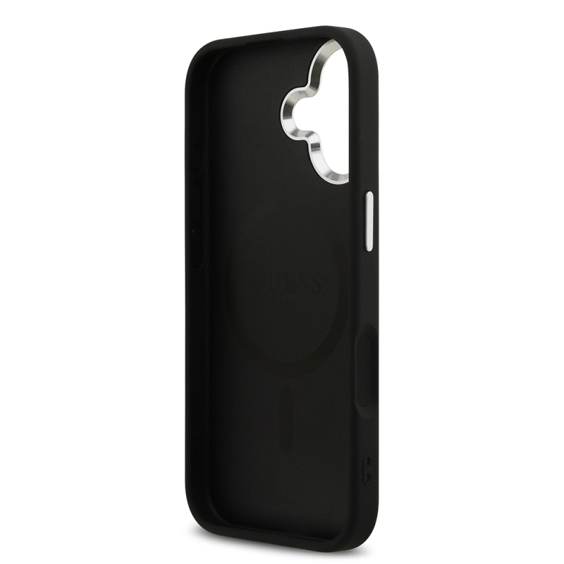 Apple iPhone 17 Case Guess Original Licensed M-Safe Charging Feature Metal Camera Frame Triangle Logo Glitter Cover - 17