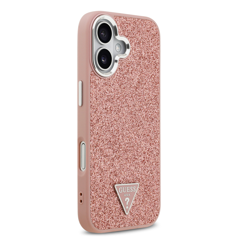 Apple iPhone 17 Case Guess Original Licensed M-Safe Charging Feature Metal Camera Frame Triangle Logo Glitter Cover - 20