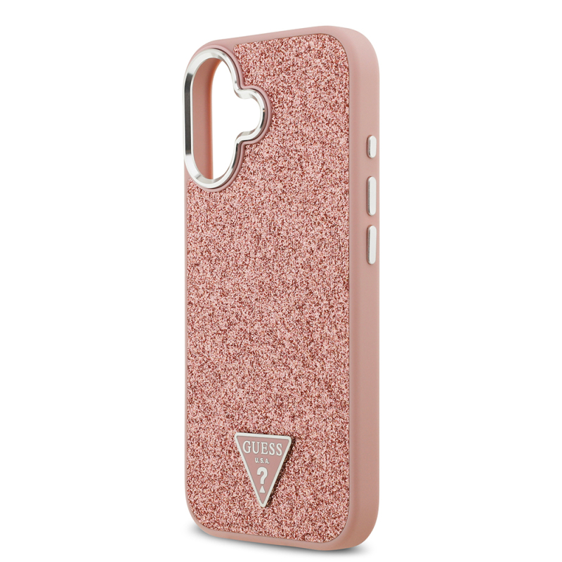 Apple iPhone 17 Case Guess Original Licensed M-Safe Charging Feature Metal Camera Frame Triangle Logo Glitter Cover - 22
