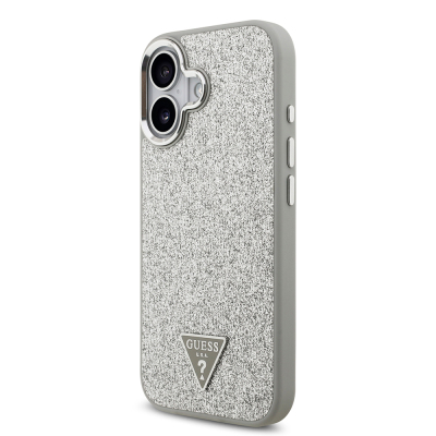 Apple iPhone 17 Case Guess Original Licensed M-Safe Charging Feature Metal Camera Frame Triangle Logo Glitter Cover - 24