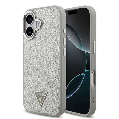 Apple iPhone 17 Case Guess Original Licensed M-Safe Charging Feature Metal Camera Frame Triangle Logo Glitter Cover - 5