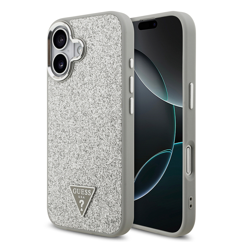 Apple iPhone 17 Case Guess Original Licensed M-Safe Charging Feature Metal Camera Frame Triangle Logo Glitter Cover - 5