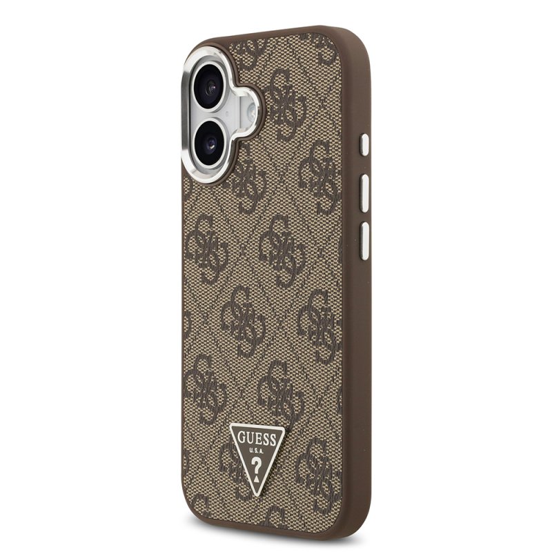 Apple iPhone 17 Case Guess Original Licensed M-safe Charging Feature Silver Metal Camera Frame Triangle Logo 4G Patterned Cover - 4