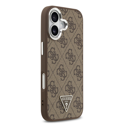 Apple iPhone 17 Case Guess Original Licensed M-safe Charging Feature Silver Metal Camera Frame Triangle Logo 4G Patterned Cover - 6