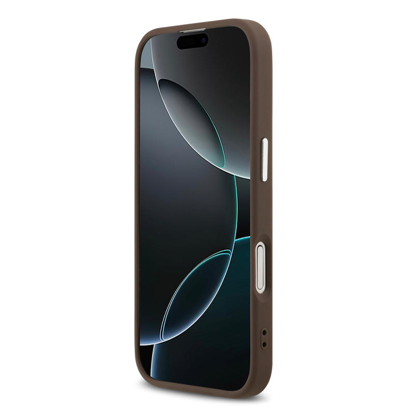 Apple iPhone 17 Case Guess Original Licensed M-safe Charging Feature Silver Metal Camera Frame Triangle Logo 4G Patterned Cover - 7