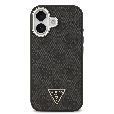 Apple iPhone 17 Case Guess Original Licensed M-safe Charging Feature Silver Metal Camera Frame Triangle Logo 4G Patterned Cover - 11