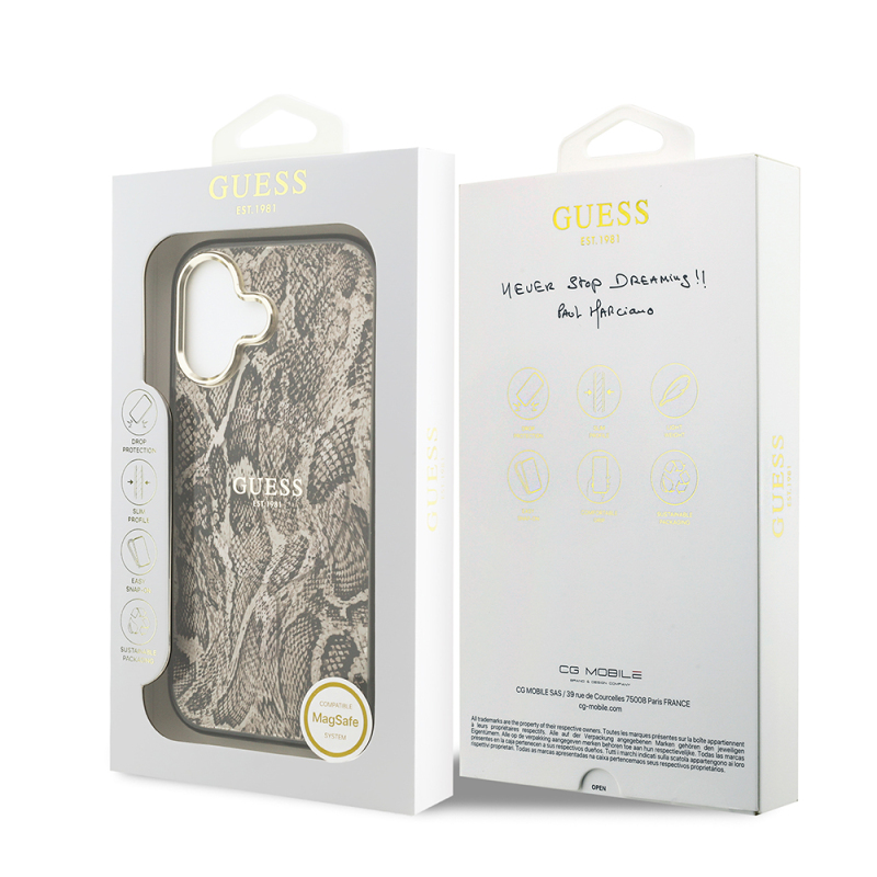 Apple iPhone 17 Case Guess Original Licensed M-safe Charging Feature Text Logo Python Patterned Cover - 17