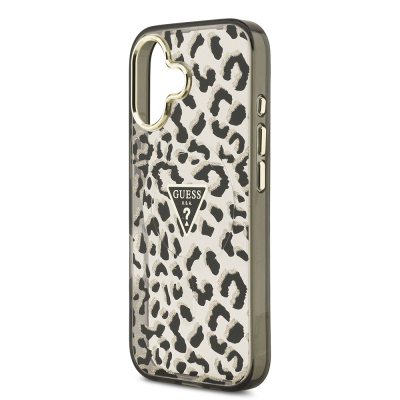 Apple iPhone 17 Case Guess Original Licensed M-Safe Charging Feature Triangle Logo Glitter Leopard Pattern Cover - 8