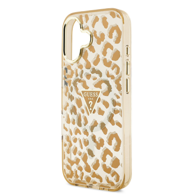 Apple iPhone 17 Case Guess Original Licensed M-Safe Charging Feature Triangle Logo Glitter Leopard Pattern Cover - 15