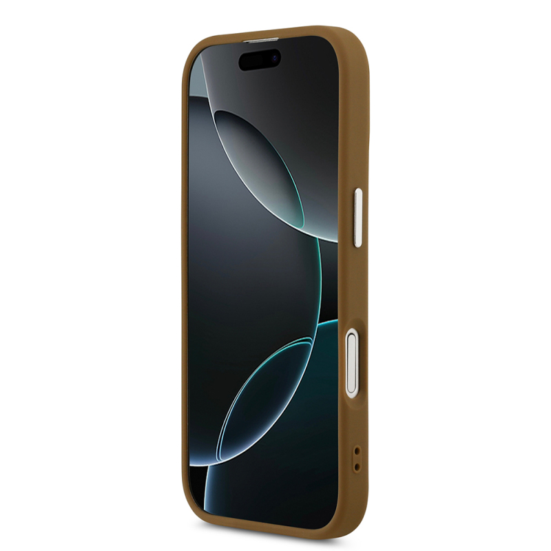 Apple iPhone 17 Case Guess Original Licensed M-safe Charging Function PU Leather Metal Camera Frame Triangle Logo Cover - 14