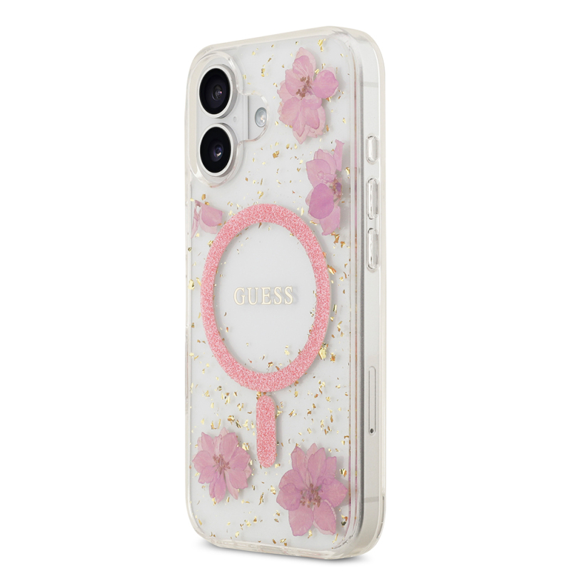 Apple iPhone 17 Case Guess Original Licensed M-safe Charging Special Transparent Resin Flowers Cover - 4