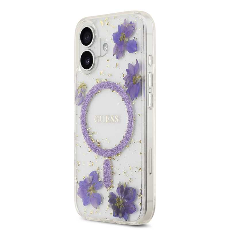 Apple iPhone 17 Case Guess Original Licensed M-safe Charging Special Transparent Resin Flowers Cover - 11