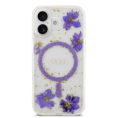 Apple iPhone 17 Case Guess Original Licensed M-safe Charging Special Transparent Resin Flowers Cover - 12