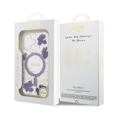 Apple iPhone 17 Case Guess Original Licensed M-safe Charging Special Transparent Resin Flowers Cover - 17