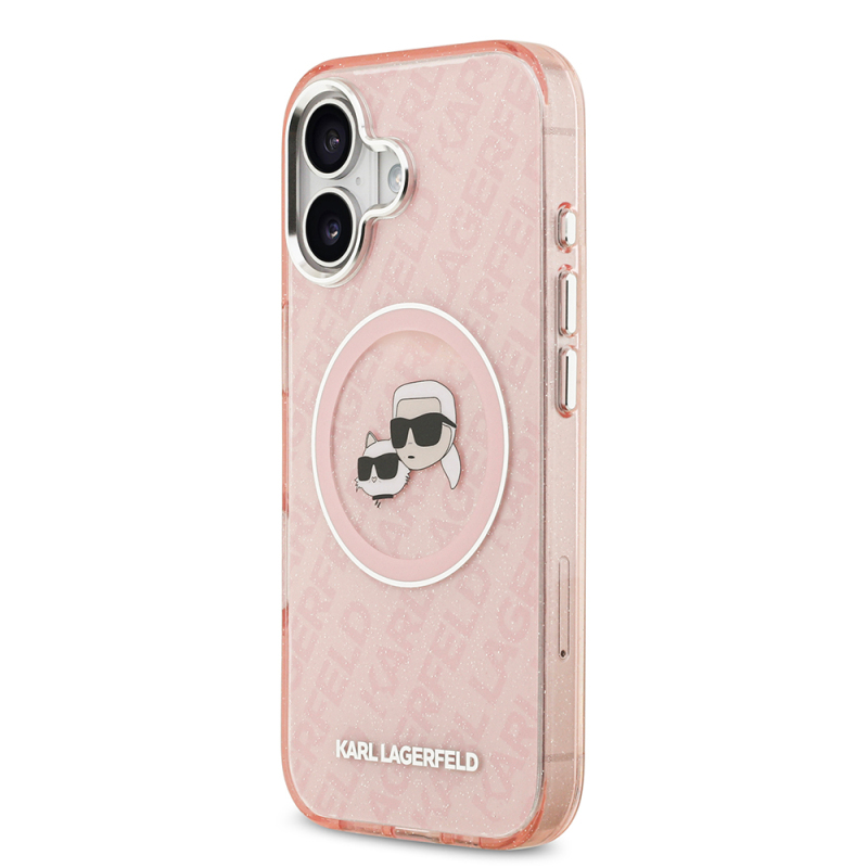 Apple iPhone 17 Case Karl Lagerfeld Original Licensed Glittery Karl & Choupette Heads Cover - 12