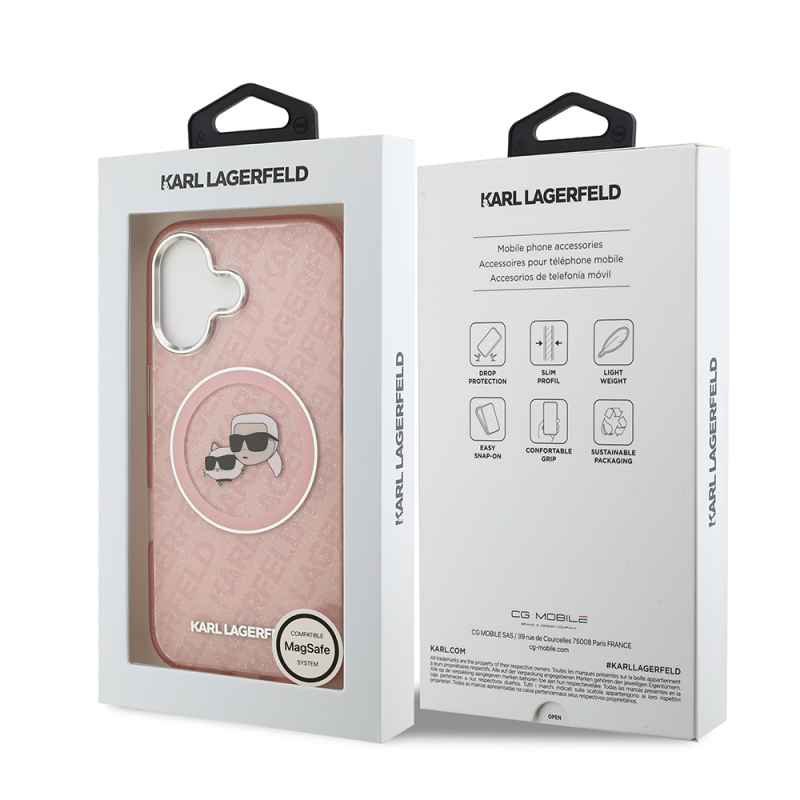 Apple iPhone 17 Case Karl Lagerfeld Original Licensed Glittery Karl & Choupette Heads Cover - 18