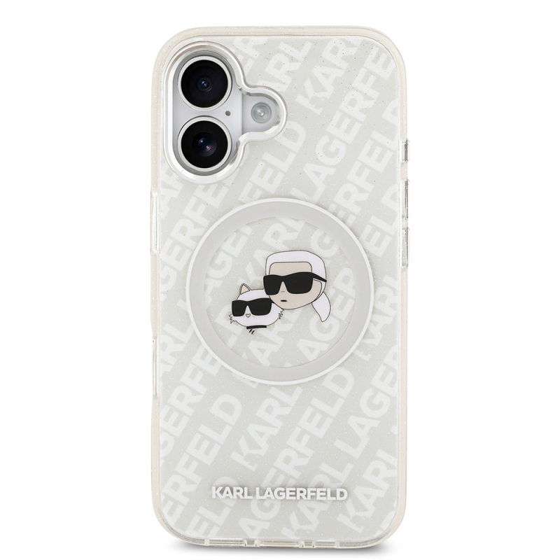 Apple iPhone 17 Case Karl Lagerfeld Original Licensed Glittery Karl & Choupette Heads Cover - 20