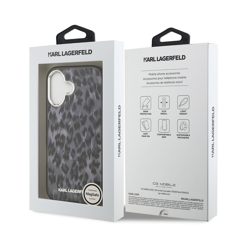 Apple iPhone 17 Case Karl Lagerfeld Original Licensed M-Safe Charging Feature IML Leopard Print Cover - 9