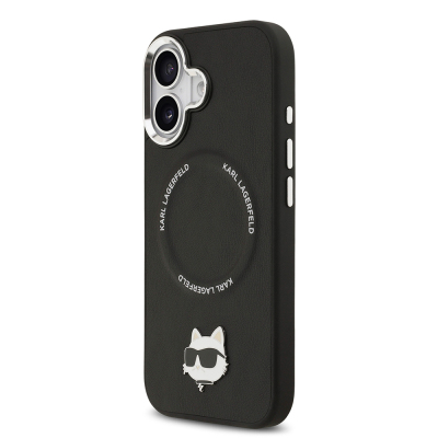 Apple iPhone 17 Case Karl Lagerfeld Original Licensed M-Safe Charging Feature Metal Camera and Button Design Choupette PU Leather Cover - 3