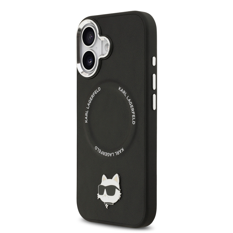 Apple iPhone 17 Case Karl Lagerfeld Original Licensed M-Safe Charging Feature Metal Camera and Button Design Choupette PU Leather Cover - 3