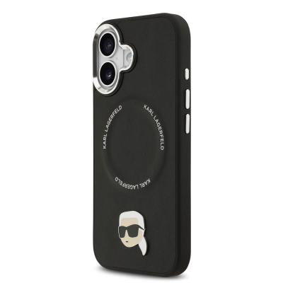 Apple iPhone 17 Case Karl Lagerfeld Original Licensed M-safe Charging Feature Metal Camera and Button Design Karl PU Leather Cover - 3