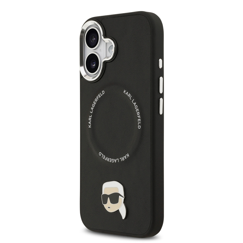 Apple iPhone 17 Case Karl Lagerfeld Original Licensed M-safe Charging Feature Metal Camera and Button Design Karl PU Leather Cover - 3