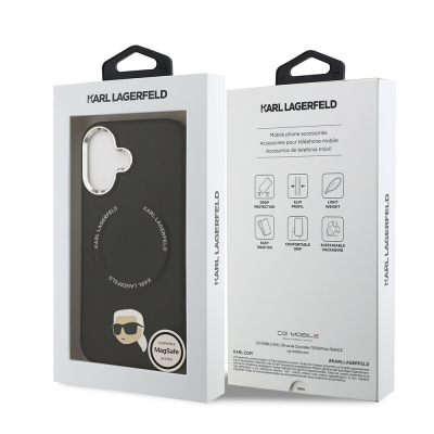 Apple iPhone 17 Case Karl Lagerfeld Original Licensed M-safe Charging Feature Metal Camera and Button Design Karl PU Leather Cover - 9