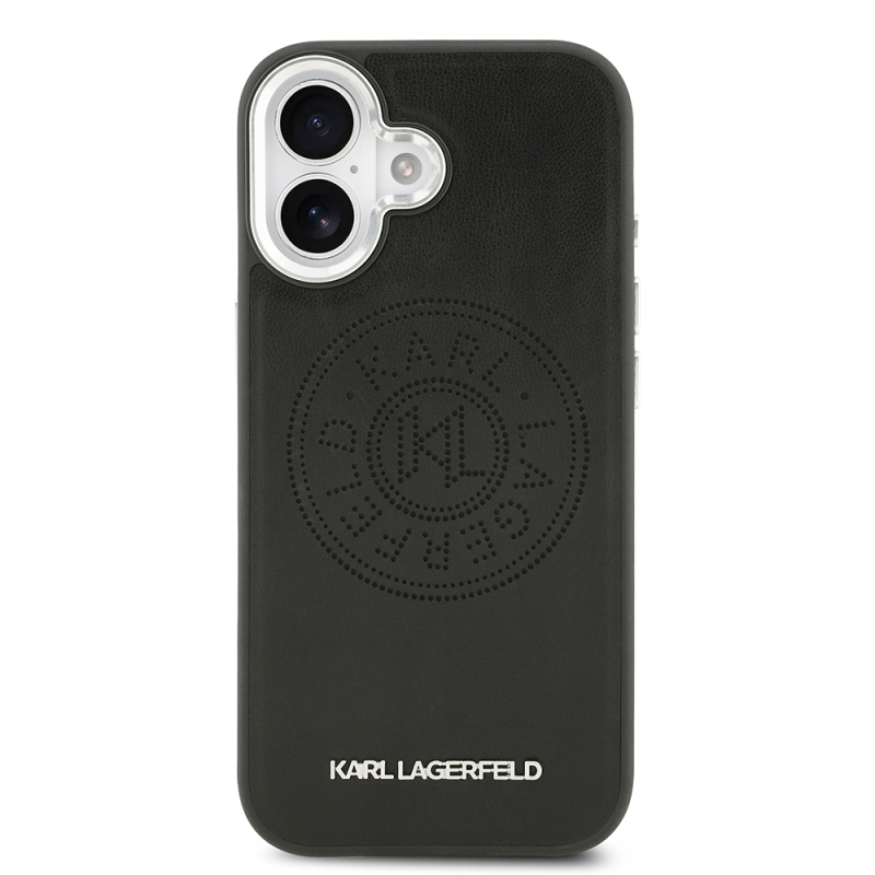 Apple iPhone 17 Case Karl Lagerfeld Original Licensed M-safe Charging Feature Perforated Design Metal Logo PU Leather Cover - 4