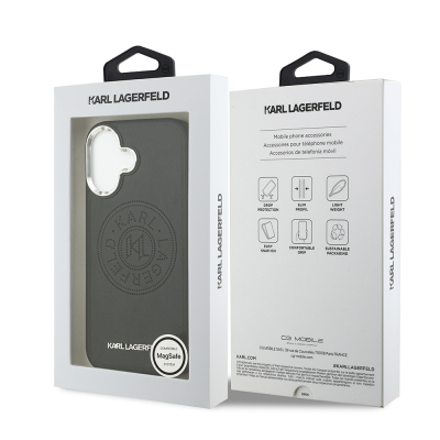 Apple iPhone 17 Case Karl Lagerfeld Original Licensed M-safe Charging Feature Perforated Design Metal Logo PU Leather Cover - 9