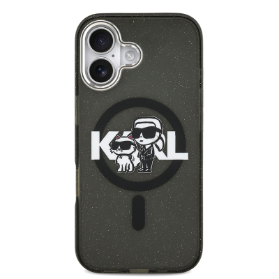 Apple iPhone 17 Case Karl Lagerfeld Original Licensed Shining Glitter Karl & Choupette Sketch Logo Cover - 4