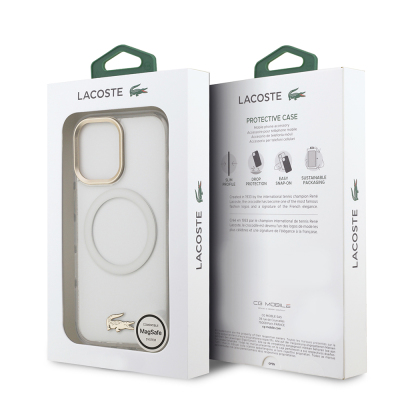 Apple iPhone 17 Case Lacoste Original Licensed M-Safe Charging Feature Gold Crocodile Logo Frosted Cover - 25